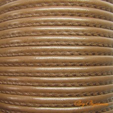 Cordão de PU 4 mm costurado marrom um metro