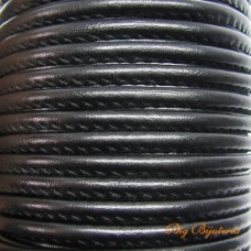 Cordão de PU 4 mm costurado preto um metro